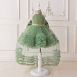   Rochie botez verde olive cu trena detasabila nunta aniversare 0-4 ani lungime medie Kandia