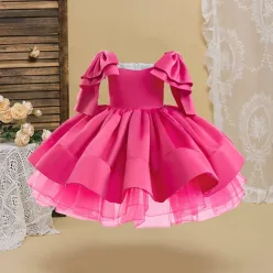   Rochita eleganta fete Chiara roz ciclam 3-8 ani cu fundite pe umeri