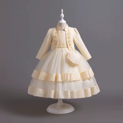   Rochita eleganta fetite Nimera crem  3-12 ani cu bolero maneca lunga