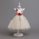 Rochita cu trena crem eleganta fetite Primavera 3-12 ani cu flori colorate