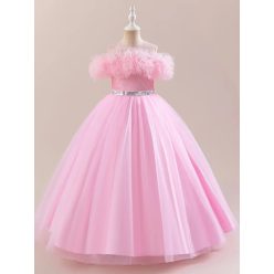 Rochita elegante fete Monaisa 3-12 ani roz deschis lunga 