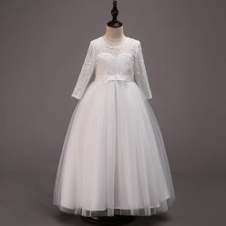   Rochita eleganta fetite alba cu maneca lunga Jasmine lunga 4-15 ani