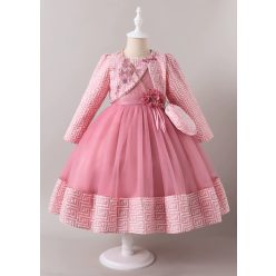 Rochita eleganta roz pudra Marisa 3-12 ani cu bolero maneca lunga si gentuta