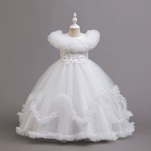 Rochiță albă elegantă Viven pentru fetițe 3-12 ani, fără mâneci, cu guler Bardot și paiete