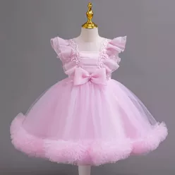   Rochii elegante fete nunta Carla roz deschis 3-12 ani lungime medie cu tulle
