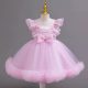 Rochii elegante fete nunta Carla roz deschis 3-12 ani lungime medie cu tulle