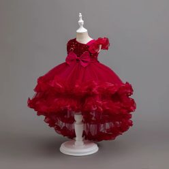 Rochie eleganta fete Maura 3-12 ani bordo cu trena si paiete