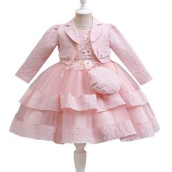 Rochita eleganta fetite Nomi roz 3-12 ani cu bolero maneca lunga