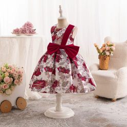 Rochita Casual Elizee bordo 1-6 ani cu flori lungime medie