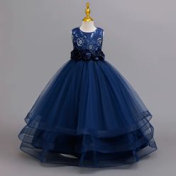  Rochie lunga de ocazie fete albastru inchis Alessia 3-12 ani cu broderie si paiete