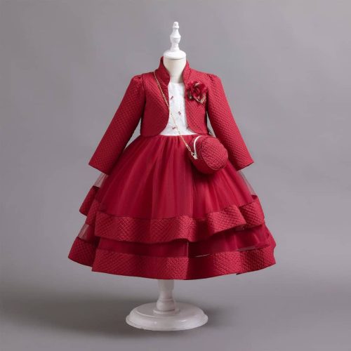 Rochita eleganta bordo Celia 3-12 ani cu bolero  maneca lunga si gentuta