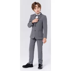 Costum baieti Leon 2-15 ani gri sacou vesta pantaloni papion