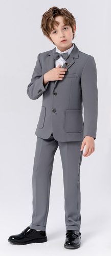 Costum baieti Leon 2-15 ani gri sacou vesta pantaloni papion