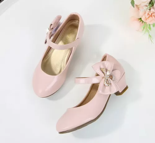 Pantofi roz cu toc fetite eleganti cu lac Evelin 26-38