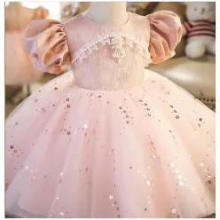 Rochita botez Klara Deluxe Volume 0-12 ani roz cu paiete