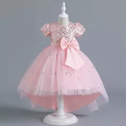 Rochie eleganta fete Corina 3-12 ani roz deschis cu trena