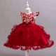 Rochita eleganta fetite rosie Monica 3-12 ani cu broderie aurie lungime medie