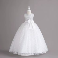 Rochita elegante fete Cleopa  4-12 ani alba lunga