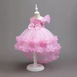   Rochie eleganta fete Maura 3-12 ani roz deschis cu trena si paiete
