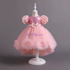   Rochita  Thea 1-5 ani roz deschis cu trena si paiete cu maneca scurta