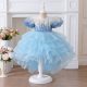Rochii elegante fete nunta cu volane albastra cu paiete Ester 4-8 ani