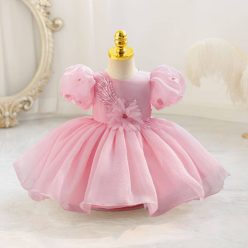   Rochite elegante fete Mika 0-4 ani roz pudra cu maneca scurta