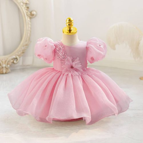 Rochite elegante fete Mika 0-4 ani roz pudra cu maneca scurta