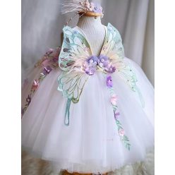   Rochita botez Astrid Deluxe Volume 0-12 ani alb cu fluture brodat si aplicatii