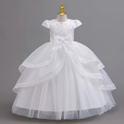Rochie lunga de ocazie fete alba Sonia 3-12 ani cu broderie