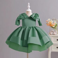   Rochita verde eleganta fetite tafta cu fundite aniversare Margot 3-10 ani lungime medie