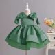 Rochita verde eleganta fetite tafta cu fundite aniversare Margot 3-10 ani lungime medie