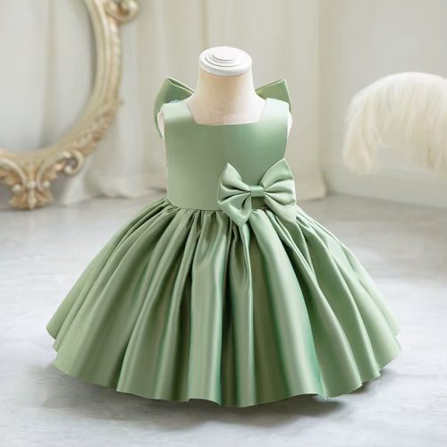 Rochita fetite eleganta verde Diandra 0-12 ani cu funda la spate