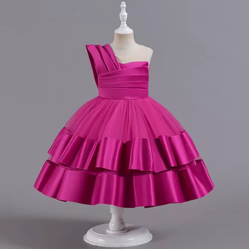 Rochita simpla eleganta Rosana 2-6 ani roz fucsia lungime medie