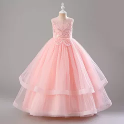 Rochita elegante fete Christine 4-12 ani roz deschis lunga