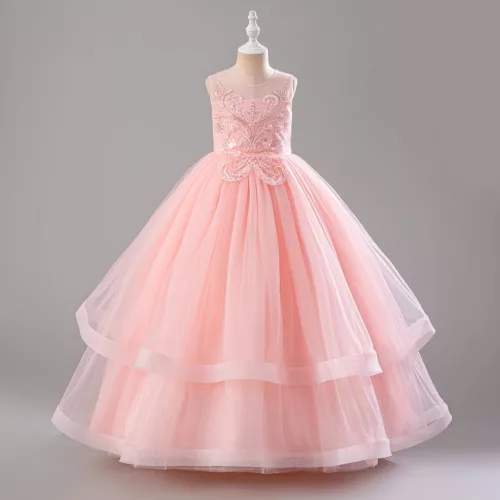 Rochita elegante fete Christine 4-12 ani roz deschis lunga