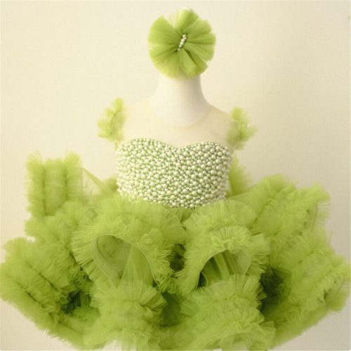 Rochita botez verde cu trena Selenia Deluxe Volume 0-12 ani