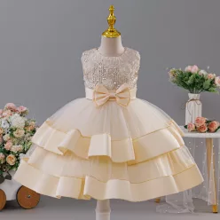 Rochie fetite simpla eleganta Alexandra 3-10 ani crem lungime medie