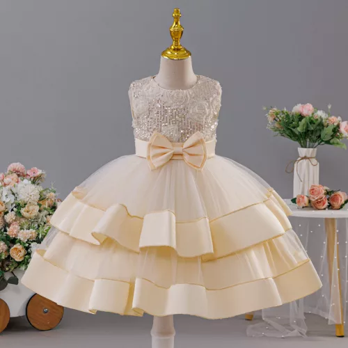 Rochie fetite simpla eleganta Alexandra 3-10 ani crem lungime medie