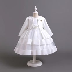   Rochita eleganta fetite Amira alba  3-12 ani cu bolero maneca lunga