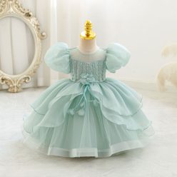   Rochie verde botez fetite 0-4 ani Margot petrecere lungime medie