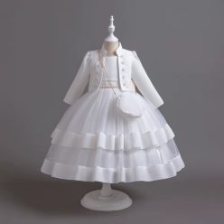   Rochita eleganta fetite Nimera alba  3-12 ani cu bolero maneca lunga