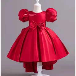 Rochie eleganta fete Camilla satin 3-12 ani rosie cu trena