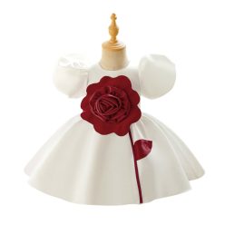   Rochie pentru fetite 0-4 ani alba cu floare bordo lungime medie 