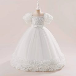   Rochita eleganta fete Manuela  6-15 ani alba lunga cu trandafiri