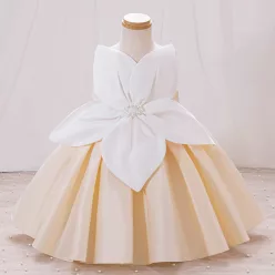 Rochita Florina 2-8 ani crem cu floare alba tafta