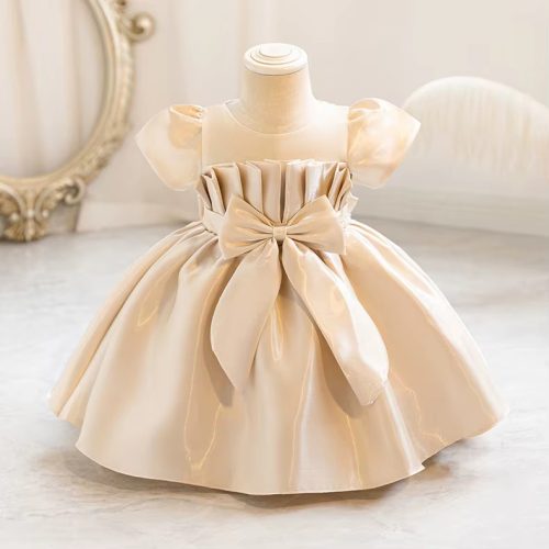 Rochita eleganta fetite Livet 0-3 ani crem satin cu manecute