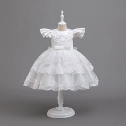 Rochita eleganta fetite Minolis alba 2-12 ani lungime medie cu broderie