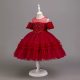 Rochita eleganta fetite nunta Erika rosie bordo 3-12 ani lungime medie cu broderie si tulle
