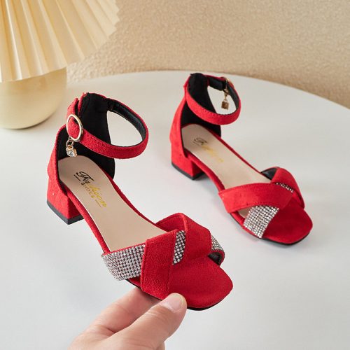 Sandale cu toc fetite rosii Lorena 27-36 elegante