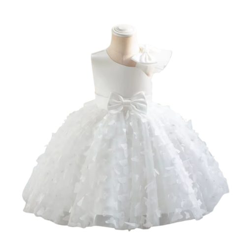 Rochita nunta eleganta fetite cu fluturi alba 1-6 ani Melinda lungime medie